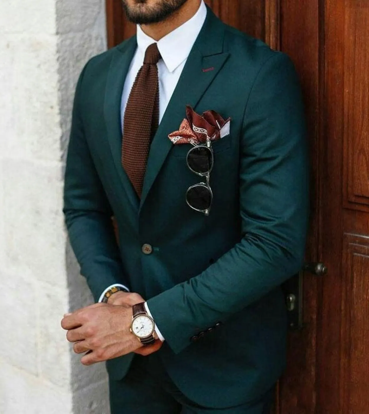 Abiti da uomo daffari con risvolto a picco verde per smoking da sposo da sposa Personalizza Best Man Outfit Groomsmen Abbigliam