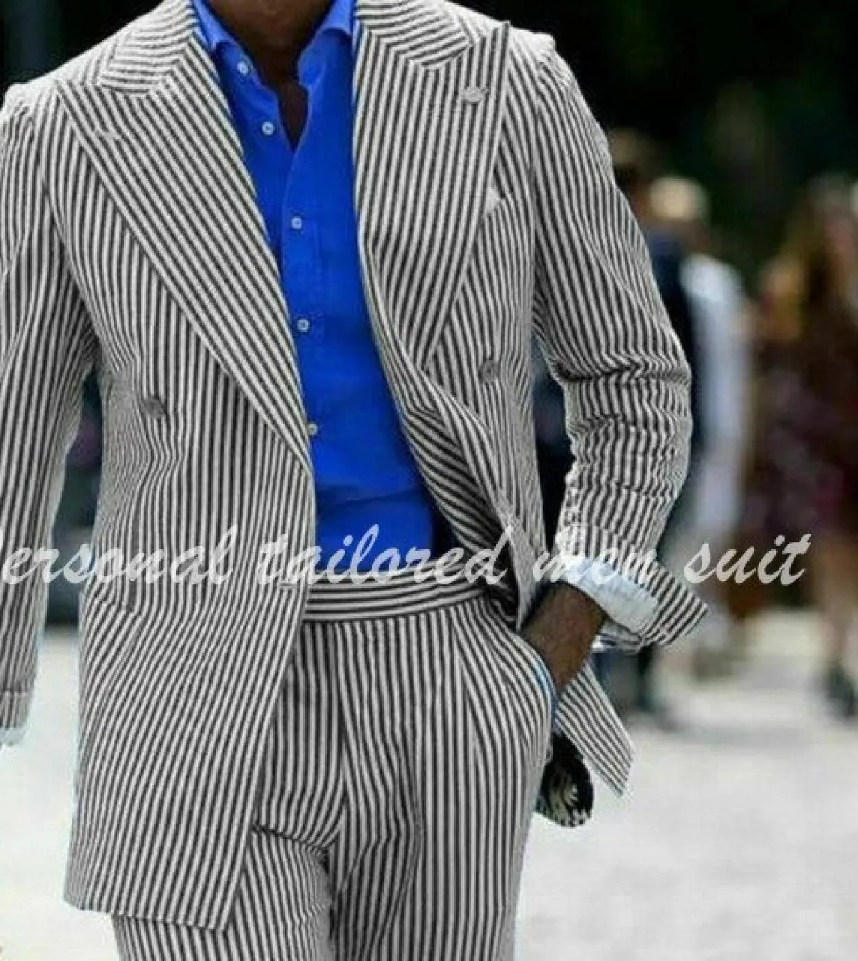 Casual Sottile Puro Morbido Cotone A Righe Seersucker Abiti da Uomo Costume Da Sposa Formale Smoking Doppiopetto Del Partito Bla