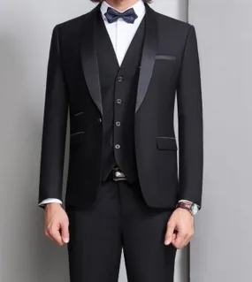Smoking da sposo nero per il ballo di fine anno Abiti da uomo slim fit 3 pezzi Fumatori Cerimonia formale Set di moda maschile G
